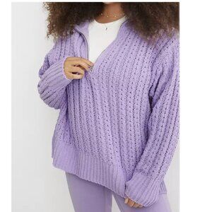 Aerie Cable Car Quarter Zip Chunky Cable Knit Oversized Purple Sweater